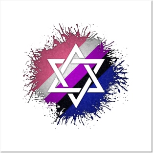 Paint Splatter Gender Fluid Pride Flag Star of David Symbol Posters and Art